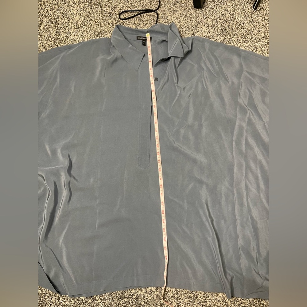 Lovely 100% SILK Eileen Fisher Gray Oversize Dolman Tunic Blouse Asymmetric XL - Picture 9 of 9